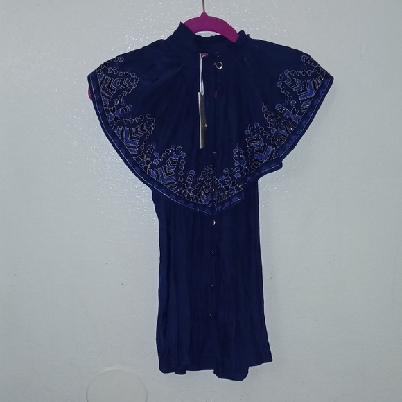 Ramy Brook Tops - Ramy Brook Deep Blue Embroidered Blouse